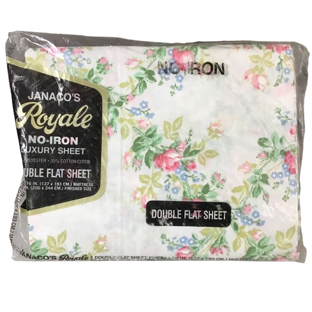 Vtg Janacos Royal Floral Double Flat Sheet 54 x 76 No Iron Mattress Size US